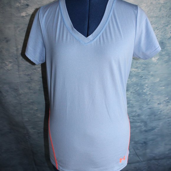 Under Armour Tops - Under Armour ISO-Chill Heatgear V-Neck Blue Coral Fitted Short Sleeve Shirt ~S~